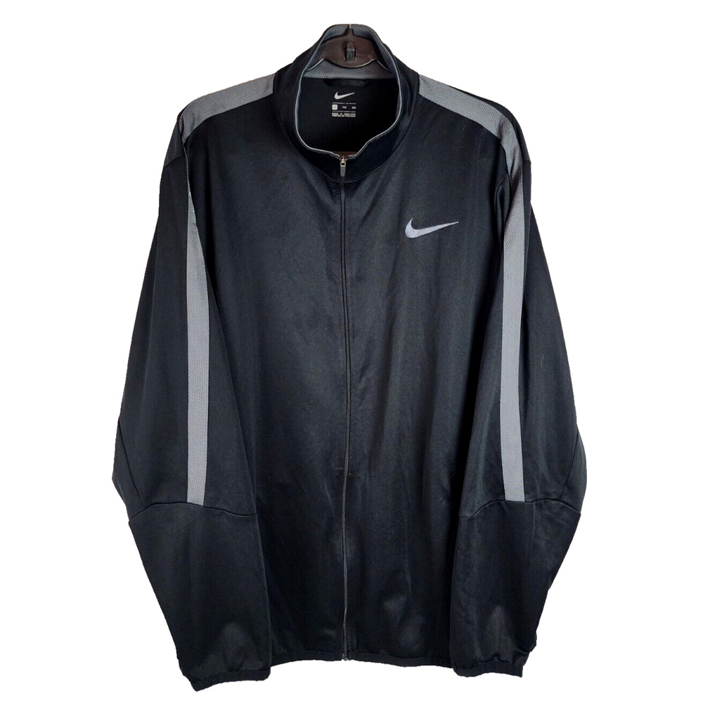 Nike Men’s Track Jacket Gray Black Stripe Windbreaker Full Zip Pockets Y2K XXL